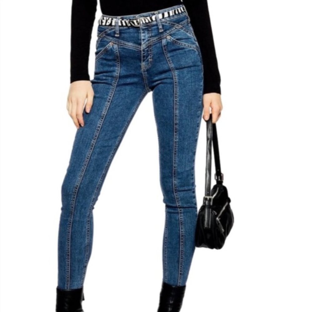 TOPSHOP Jamie High Waist Stitch Panel Skinny sz 26